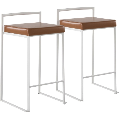 Fuji Stackable 27" Counter Stool in Camel Leatherette & White Metal (Set of 2)